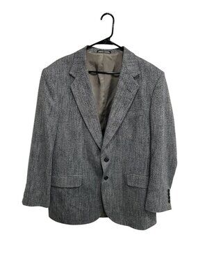Signature Collection 42R Mens Gray Herringbone Blazer Jacket 2-Button Classic